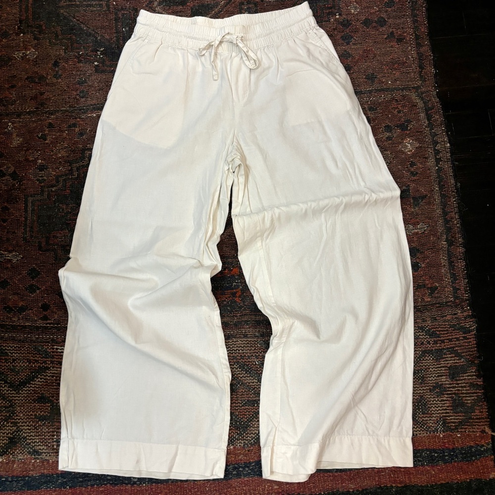 Cream Flowy Cotton Pants
